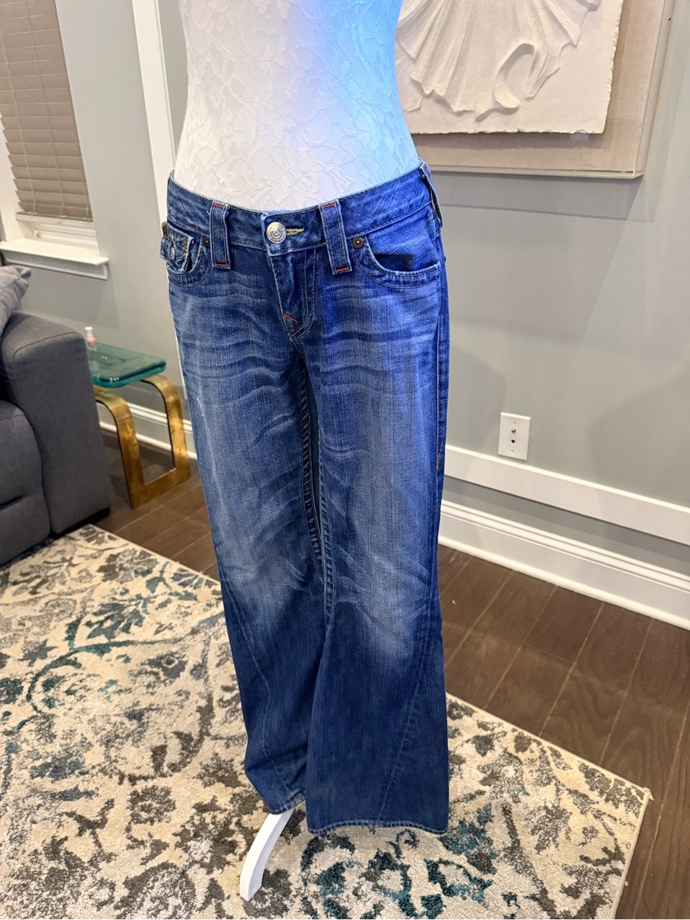 Vintage True Religion Joey Big T Low Rise Flare Jeans 29 Made in USA Y2K